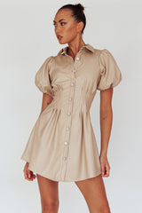 Zurich Pleated Waist Shirt Dress Faux Leather Nude