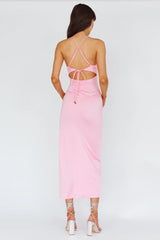 Summer Rose Front Split Midi Dress Pink