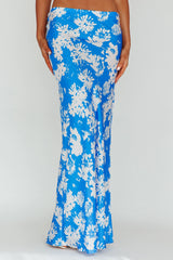 Manila Satin Maxi Skirt Blue Floral