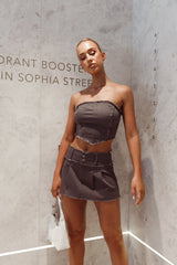 Hot Girl Summer Laced Back Crop Top Dark Grey