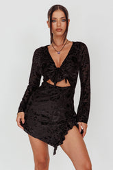 Adri Bust Tie Mini Dress Velvet Floral Black