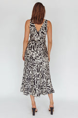 Turin V-Neckline Print Midi Dress Black