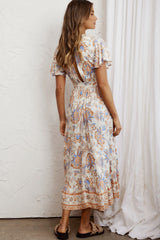Kailee Short Sleeve Midi Dress Beige/Rust