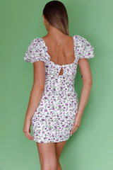 High Summer Drawstring Detail Mini Dress Floral Lilac