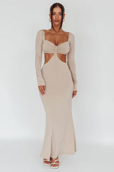 Vienna Long Sleeve Cut-Out Waist Maxi Dress Oat