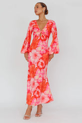 Yessica Balloon Sleeve Midi Dress Floral Pink
