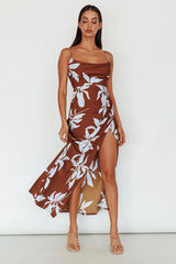 Morea Cowl Neck Maxi Dress Floral Brown