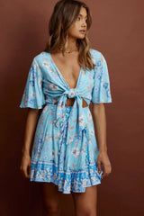 Suva Tie-Knot Bust A-Line Dress Floral Blue