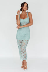 Milano Crochet Lace Midi Dress Sage