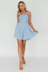Illia Frill Trim Textured Dress Blue