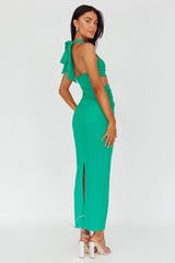 Giulia Cut-out Ribbed Halterneck Midi Dress Green