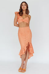 Talk About Me Asymmetrical Ruffle Hem Midi Skirt Apricot