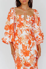 Nyree Long Sleeve Maxi Dress Tropical Orange
