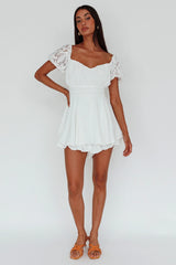 Lianah Lace Sleeve Tied Back Romper White