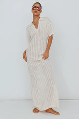 Clearwater Crochet Short Sleeve Maxi Dress White