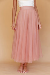 Jasmine Organza Mesh Elasticated Waist Midi Skirt Lipstick