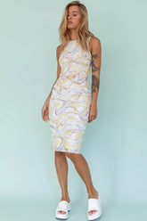 Sarafina Twist Accent Mesh Midi Dress Marble Yellow