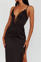 Salma Lace V-Neckline Midi Dress Black