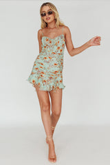 First Light Cami Strap Ruched Dress Floral Mint