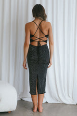 Goodnight Kiss Strappy Back Embellished Midi Dress Black