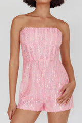 Wild Dreams Strapless Sequin Romper Pink