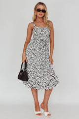 Honey Shirred Frill Midi Dress White/Black