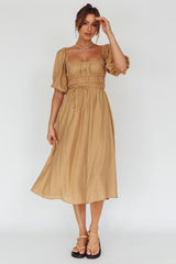 Lille Puff Sleeve Midi Dress Latte
