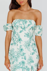 Olivier Off-Shoulder Midi Dress Floral Green