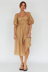 Lille Puff Sleeve Midi Dress Latte