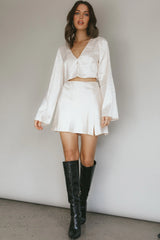 Winona Satin Jacquard Mini Skirt Cream