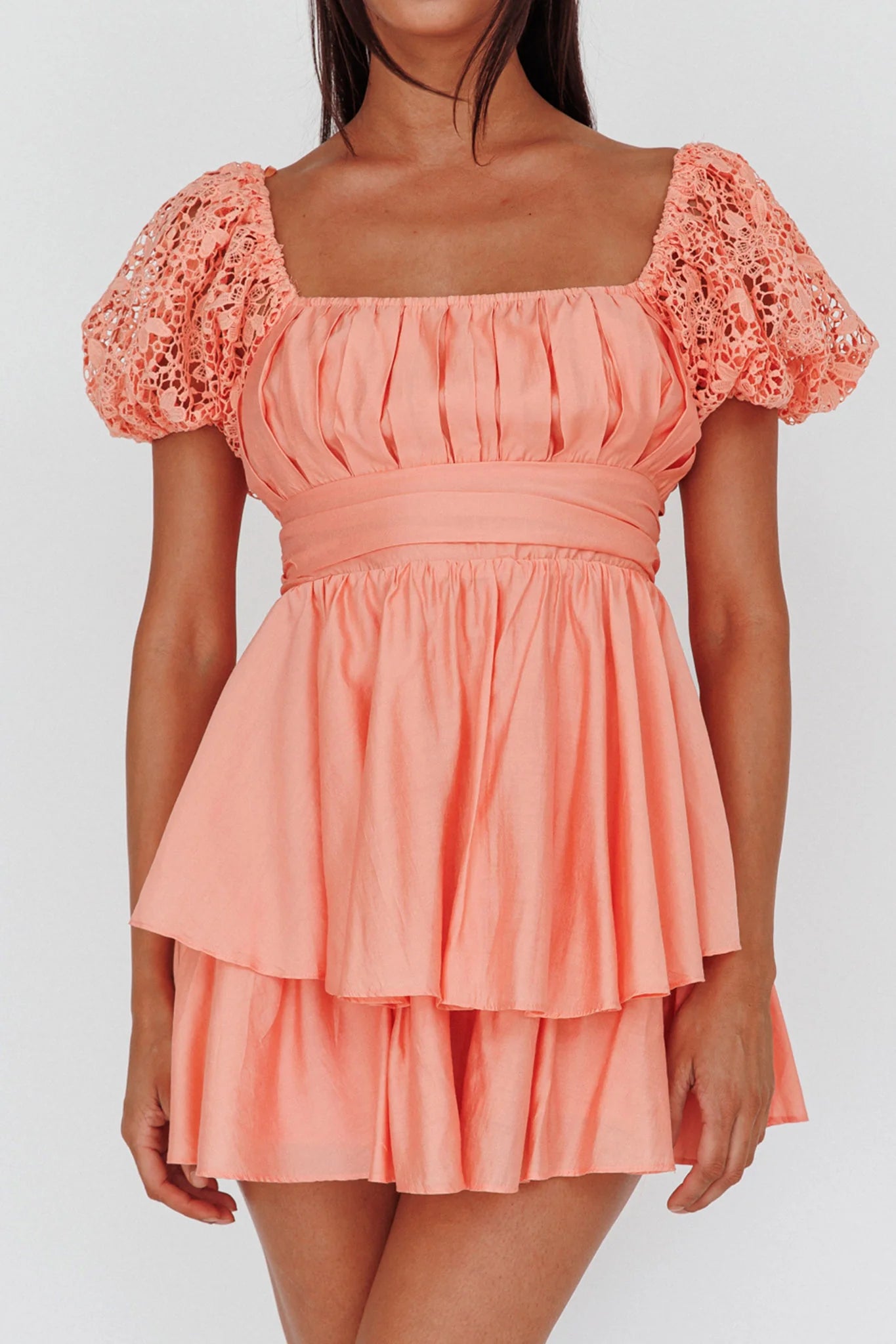 Hold My Halo Lace Sleeve Romper Apricot