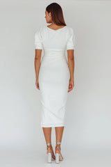 Valette Puff Sleeve Midi Dress White