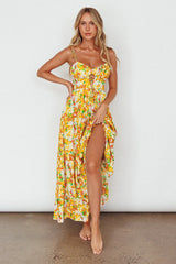 Kinlee Lace-Up Bodice Maxi Dress Floral Orange