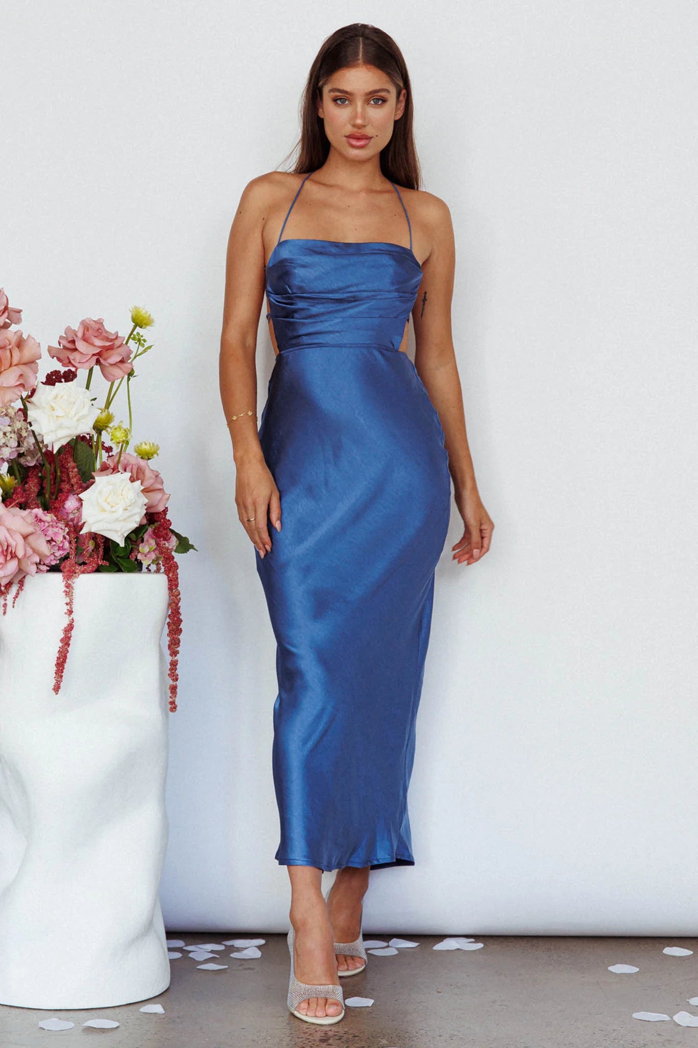 Heaven On Earth Lace-Up Back Maxi Dress Blue