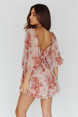 First Light Puff Sleeve Elasticated Waist Romper Floral Print Rose