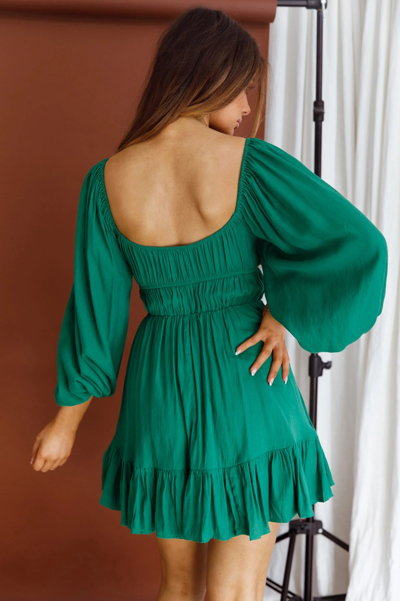 Vista Del Mar Tied Bust Mini Dress Dark Green