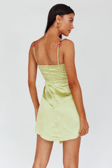 Rose Garden Floral Applique Wrap Mini Dress Lime
