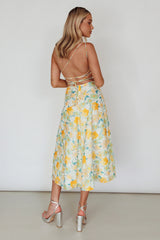 Halia One-Shoulder A-Line Midi Dress Floral Yellow