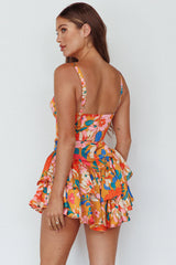 Tuscan Summer Flounce Romper Floral Orange