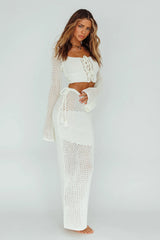 Jamaica Tied Crochet Midi Skirt White