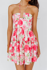 Horizons Frill Trim Mini Dress Floral Pink