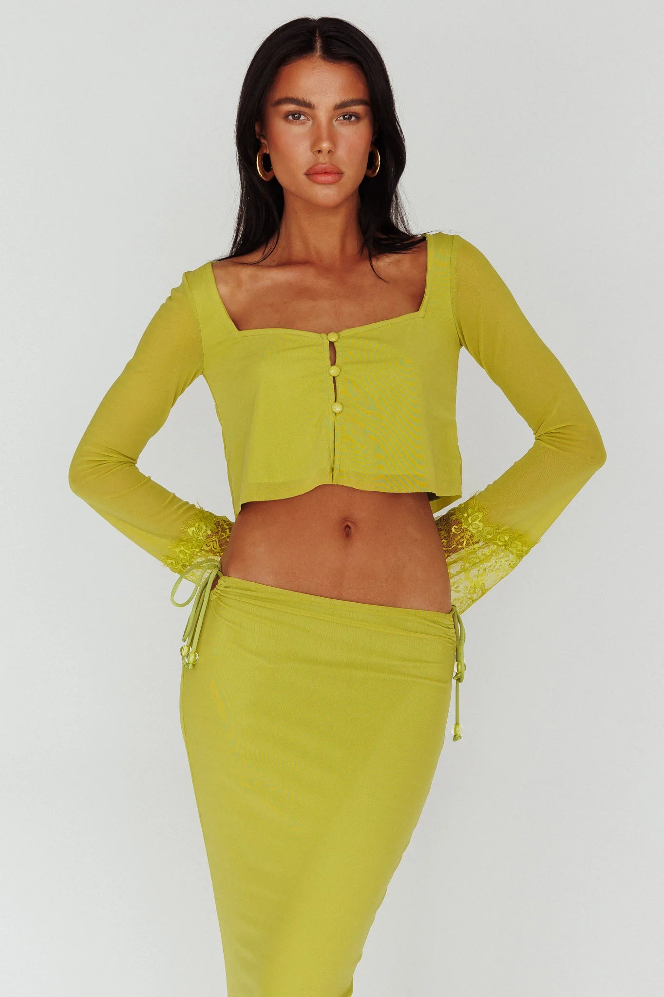 Rana Lace Cuff Long Sleeve Top Apple