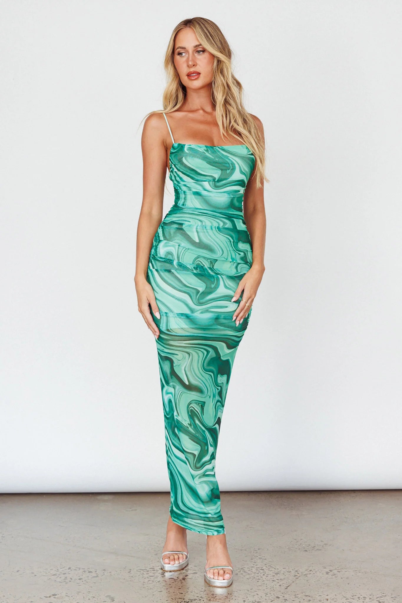 Love In Miami Lace-Up Back Maxi Dress Marble Green