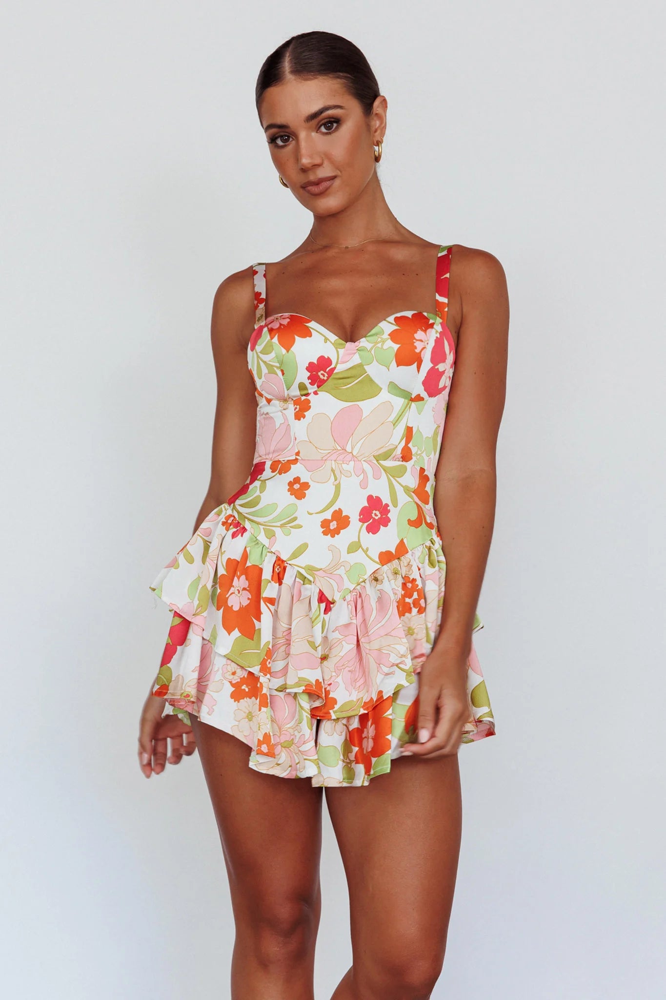 Tuscan Summer Flounce Romper Floral White