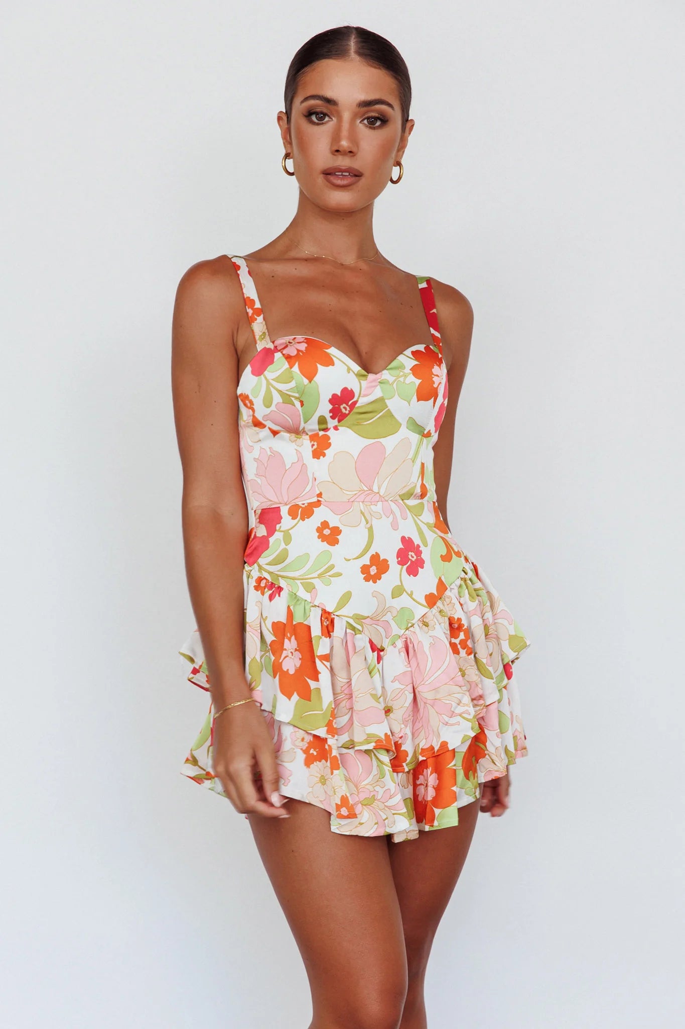 Tuscan Summer Flounce Romper Floral White