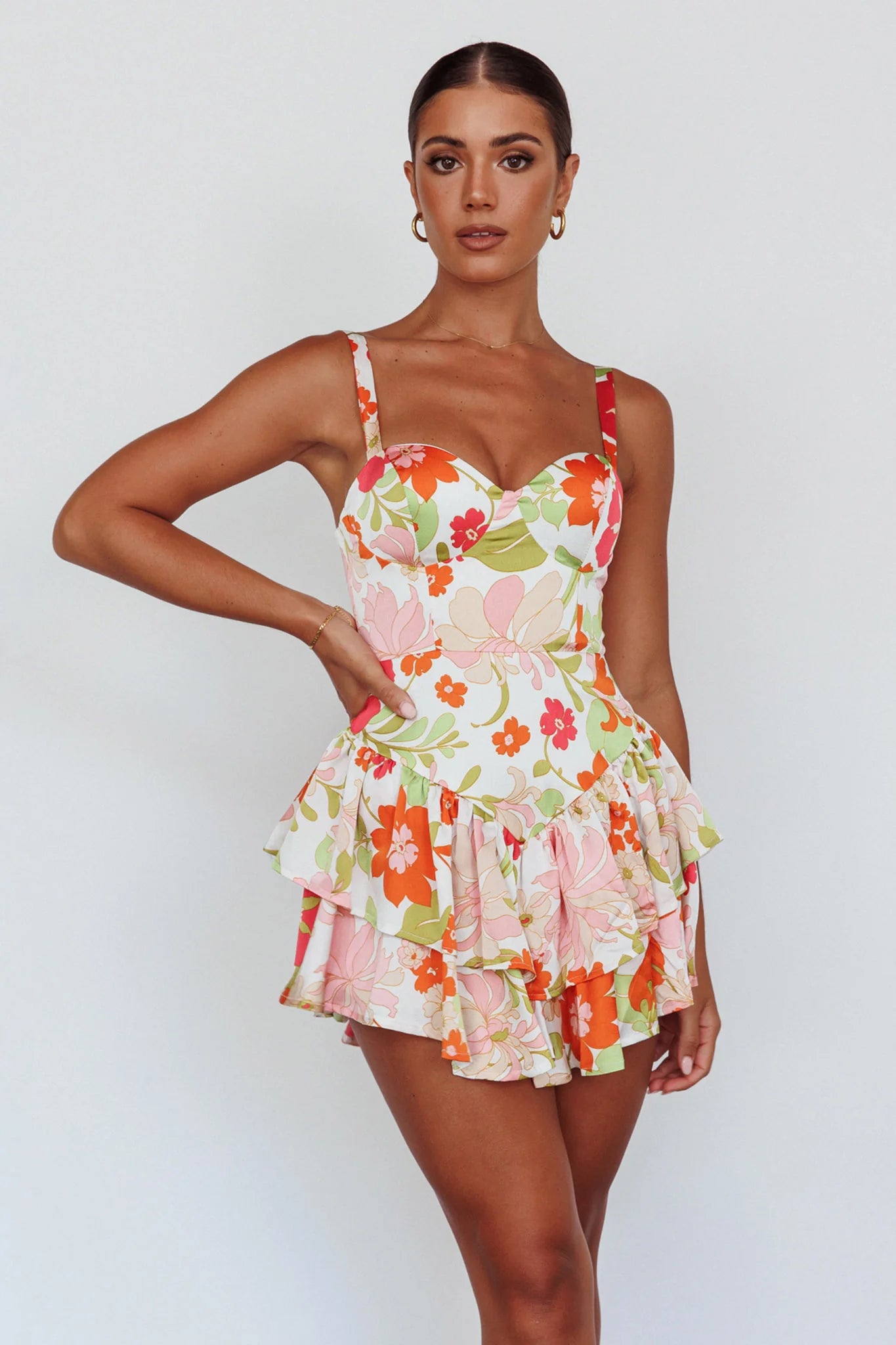 Tuscan Summer Flounce Romper Floral White