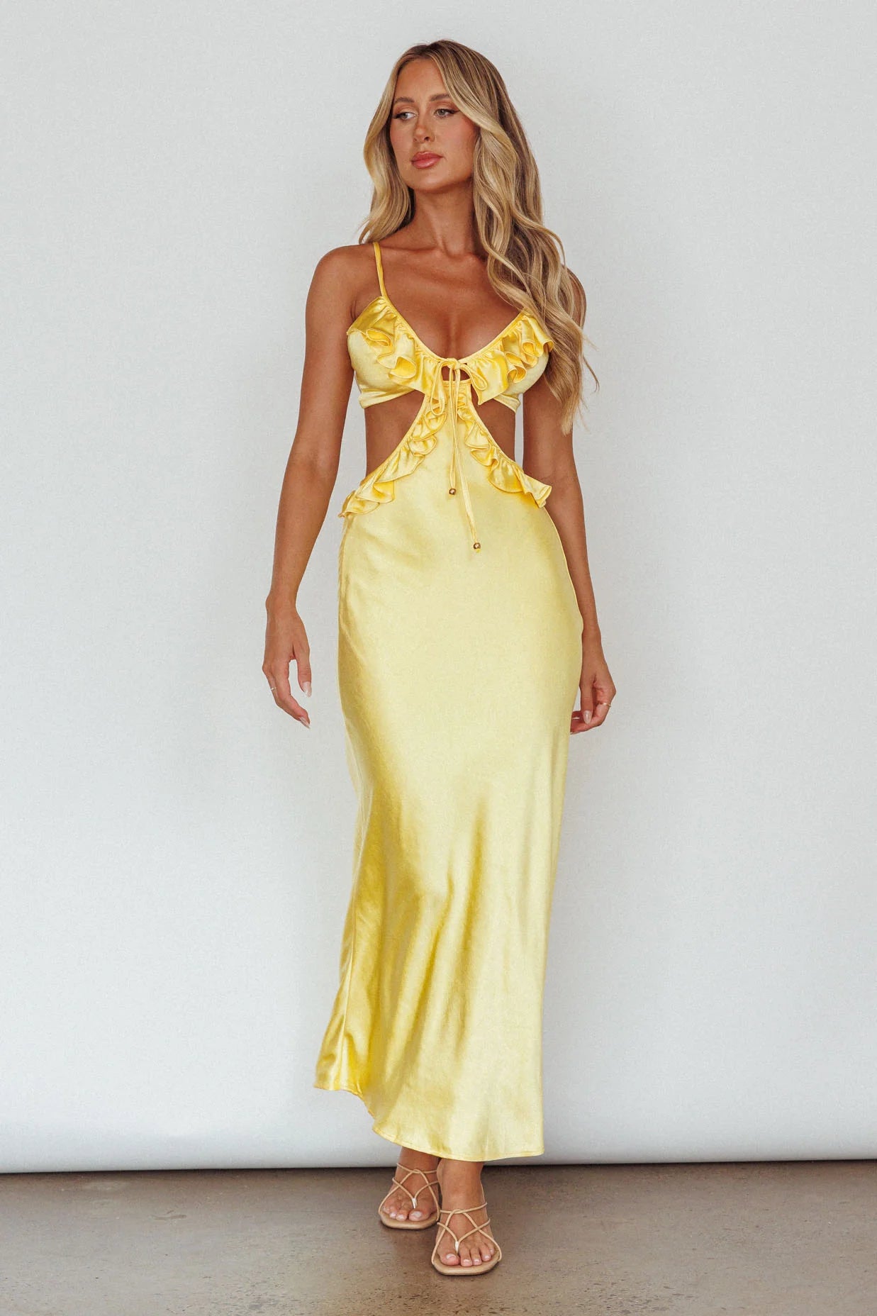 Stole My Heart Frill Trim Maxi Dress Yellow