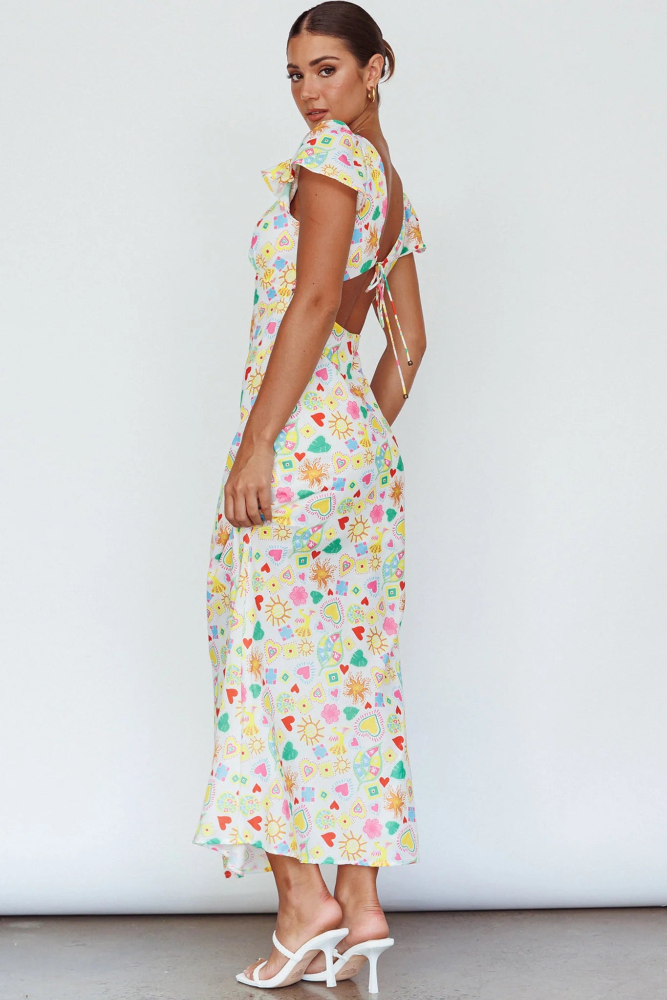 Long Summer Flutter Sleeve Maxi Dress Printed White