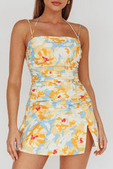 So Cliche Lace-Up Back Mini Dress Floral Orange