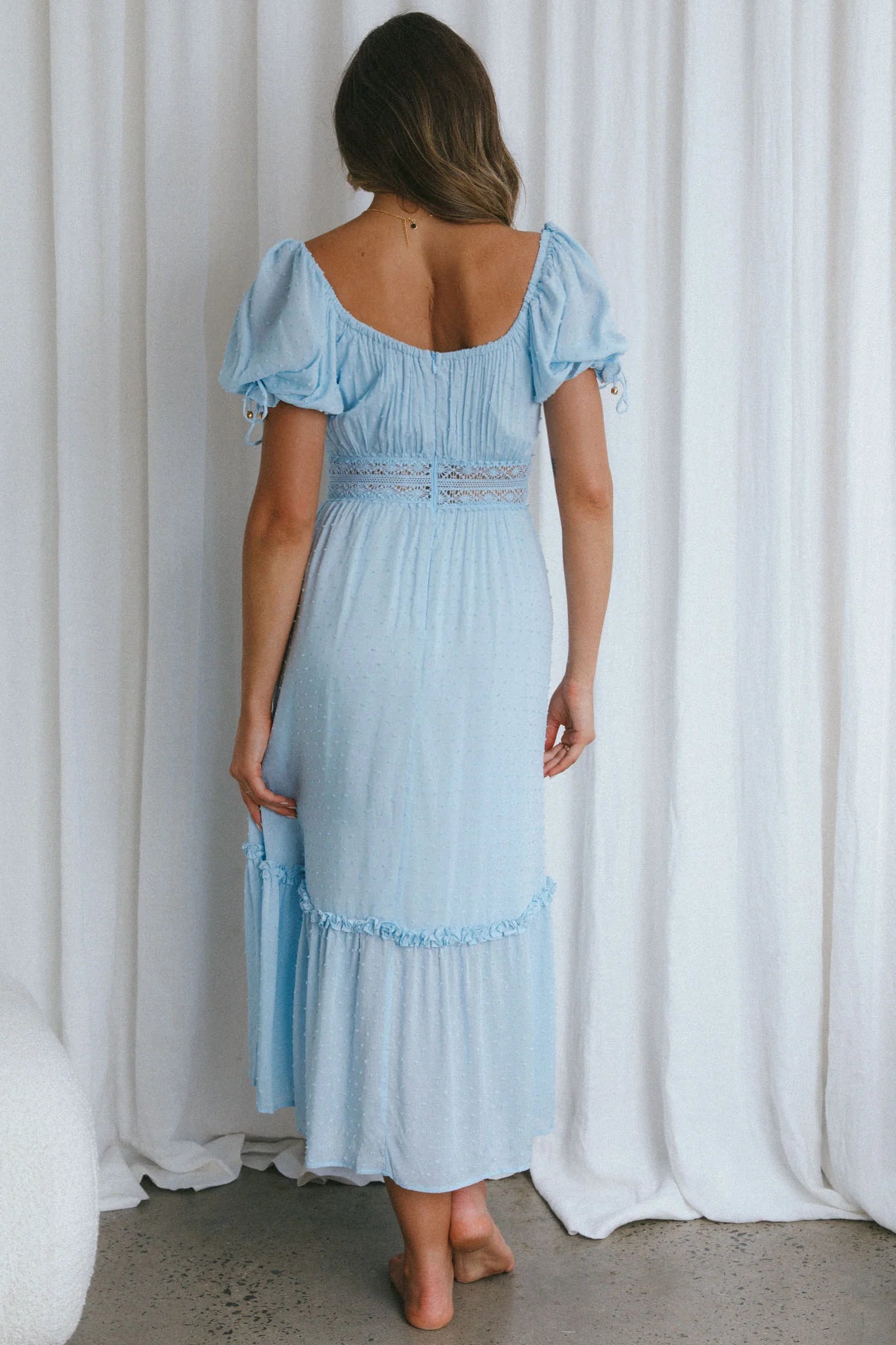 Topanga Canyon String Tie Boho Midi Dress Steel Blue
